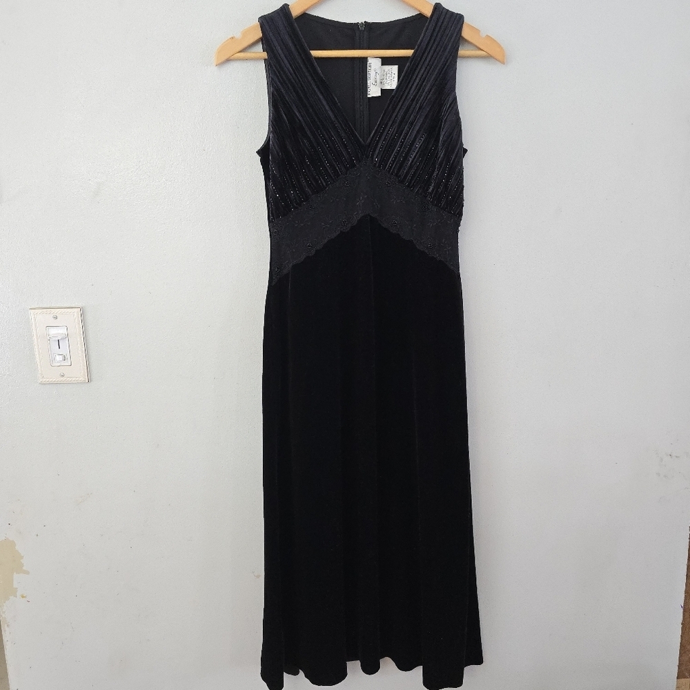 Vintage Papell Boutique Babydoll Midi Beaded Dress Sz 4 Fairy Y2k Whimsy Gothic - Picture 1 of 7